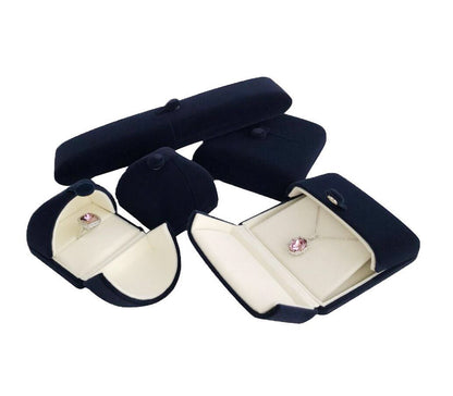 Double Function Navy Blue Velvet Pendant Earrings Necklace Gift Box