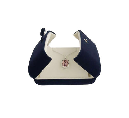 Double Function Navy Blue Velvet Pendant Earrings Necklace Gift Box